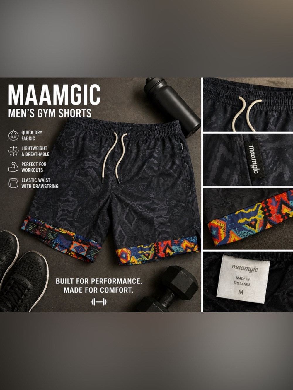 Maamgic Men’s Gym Shorts Elastic Waist Workout Athletic Shorts Quick Dry